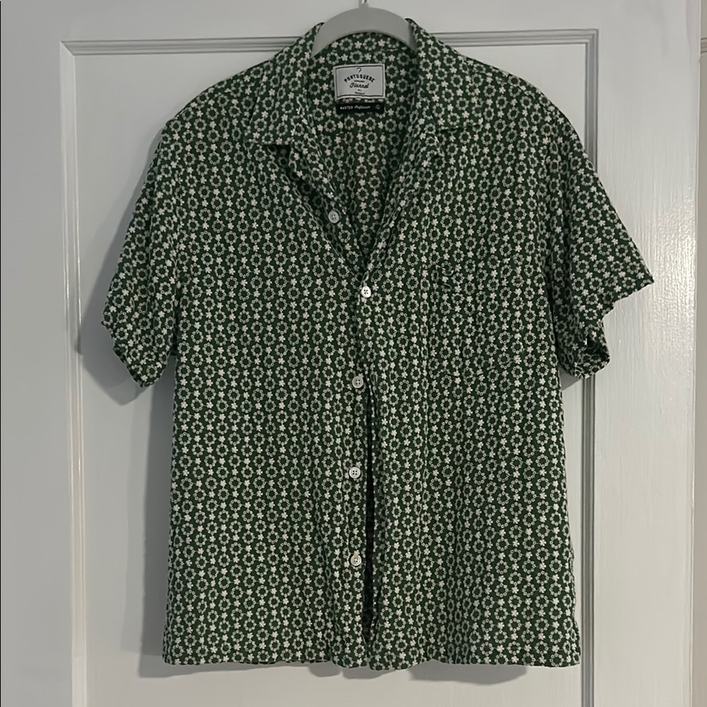 Portuguese Flannel Green Embroidered Men's Shirt